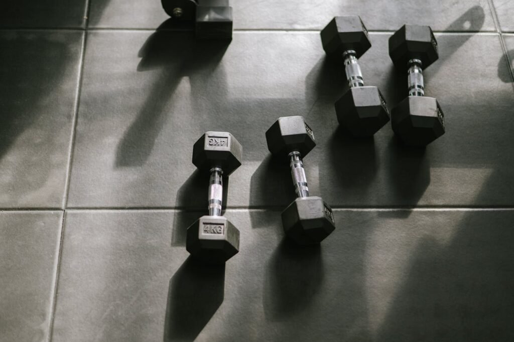 Dumbbells in the gym