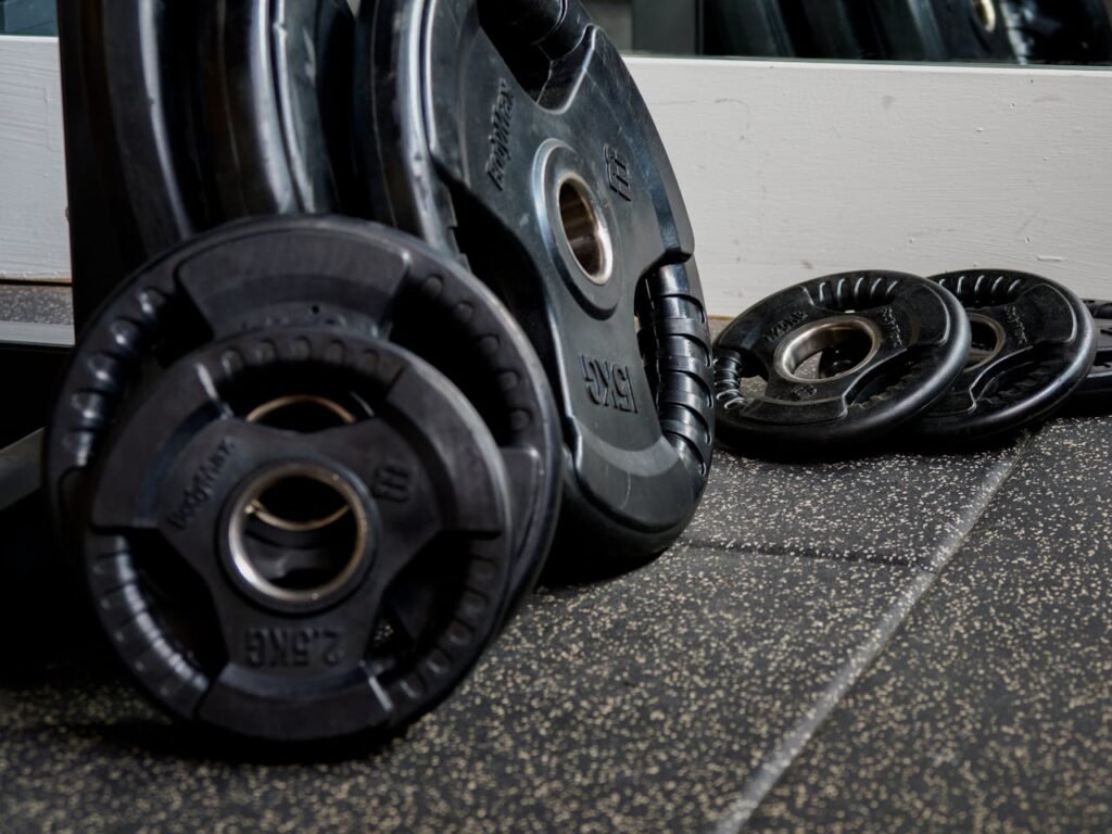 Weight plates on the floor